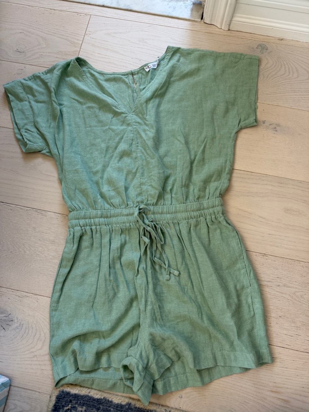 Carve Designs Sage Green Linen-Blend Top Romper